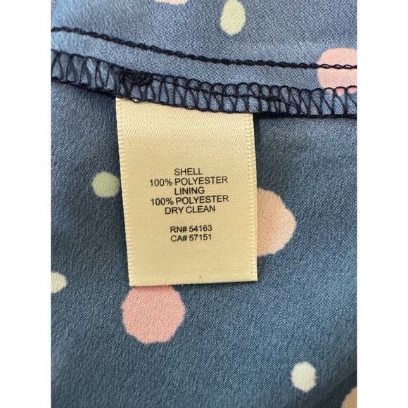 ELIZA J Navy Blue Polka Dotted Pink Faux Wrap Midi Dress V-Neck Size 10 Retro - Picture 10 of 14